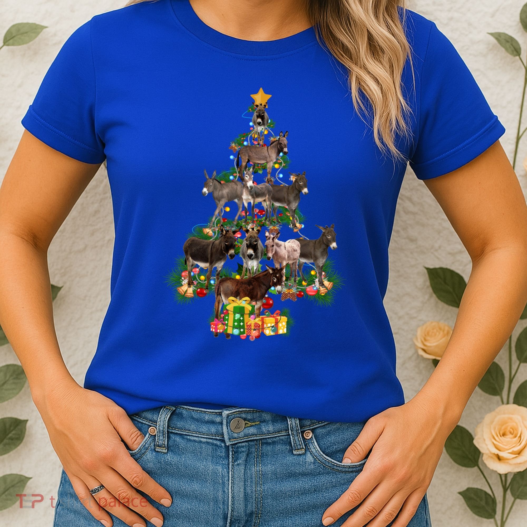 Funny Donkey Merry Christmas Tree Donkey Lover Farm Xmas Great Gift Women's T-Shirt