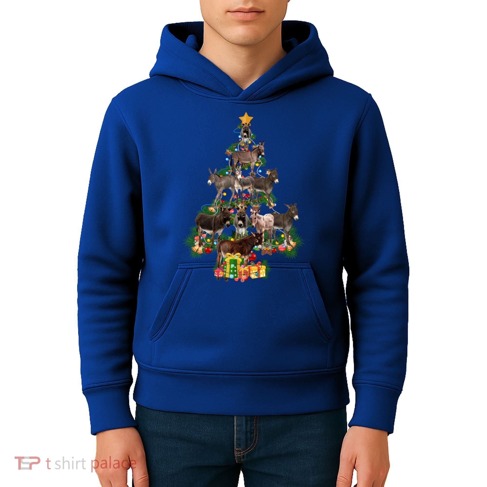 Funny Donkey Merry Christmas Tree Donkey Lover Farm Xmas Great Gift Kids Hoodie
