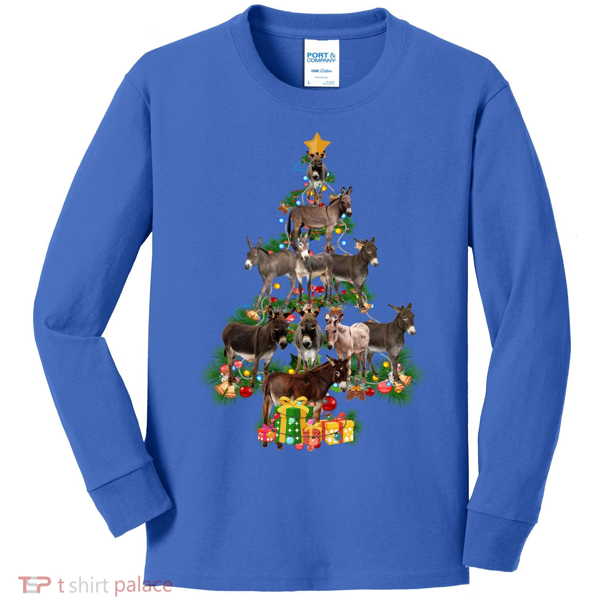 Funny Donkey Merry Christmas Tree Donkey Lover Farm Xmas Great Gift Kids Long Sleeve Shirt