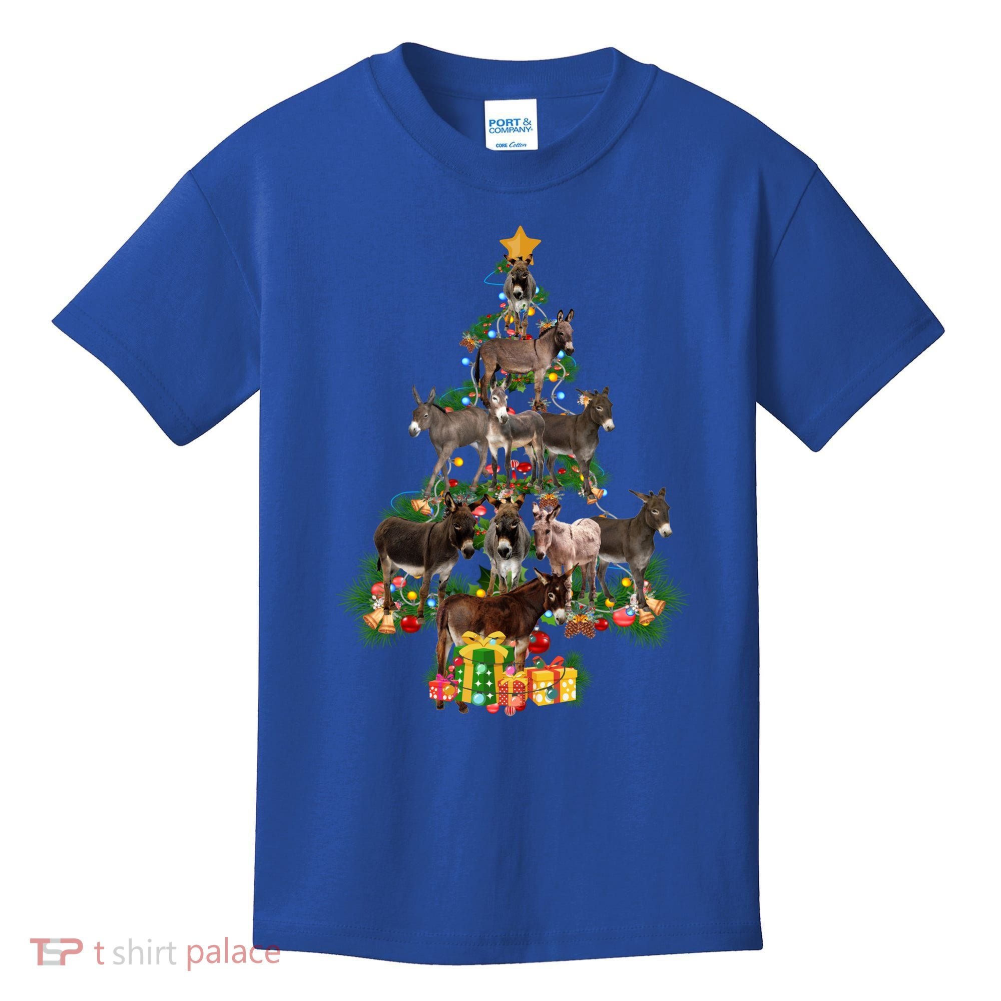 Funny Donkey Merry Christmas Tree Donkey Lover Farm Xmas Great Gift Kids T-Shirt