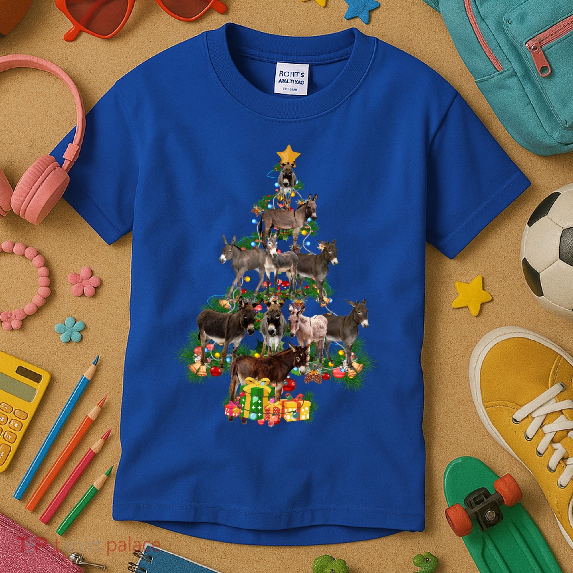 Funny Donkey Merry Christmas Tree Donkey Lover Farm Xmas Great Gift Kids T-Shirt