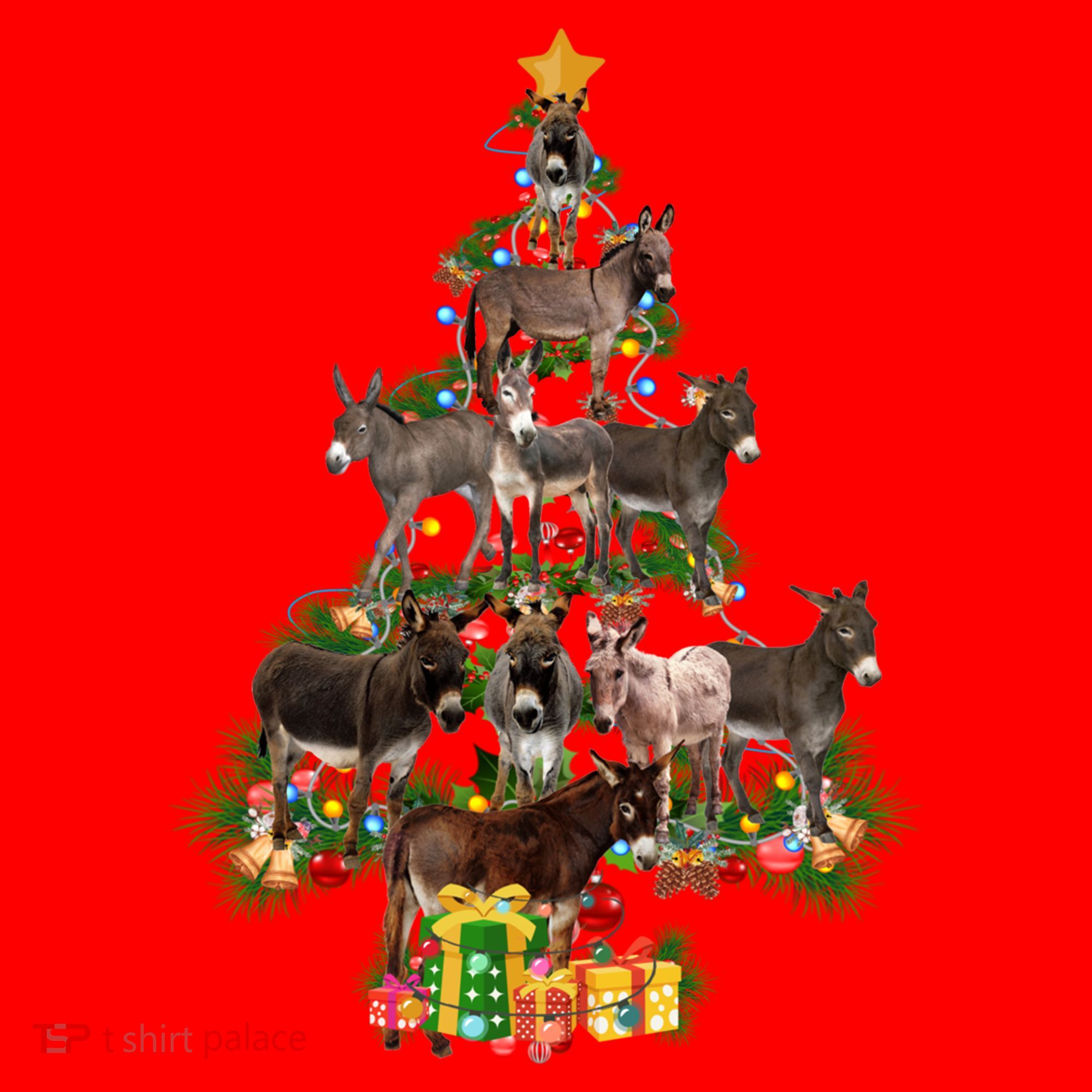Funny Donkey Merry Christmas Tree Donkey Lover Farm Xmas Great Gift Santa Hat