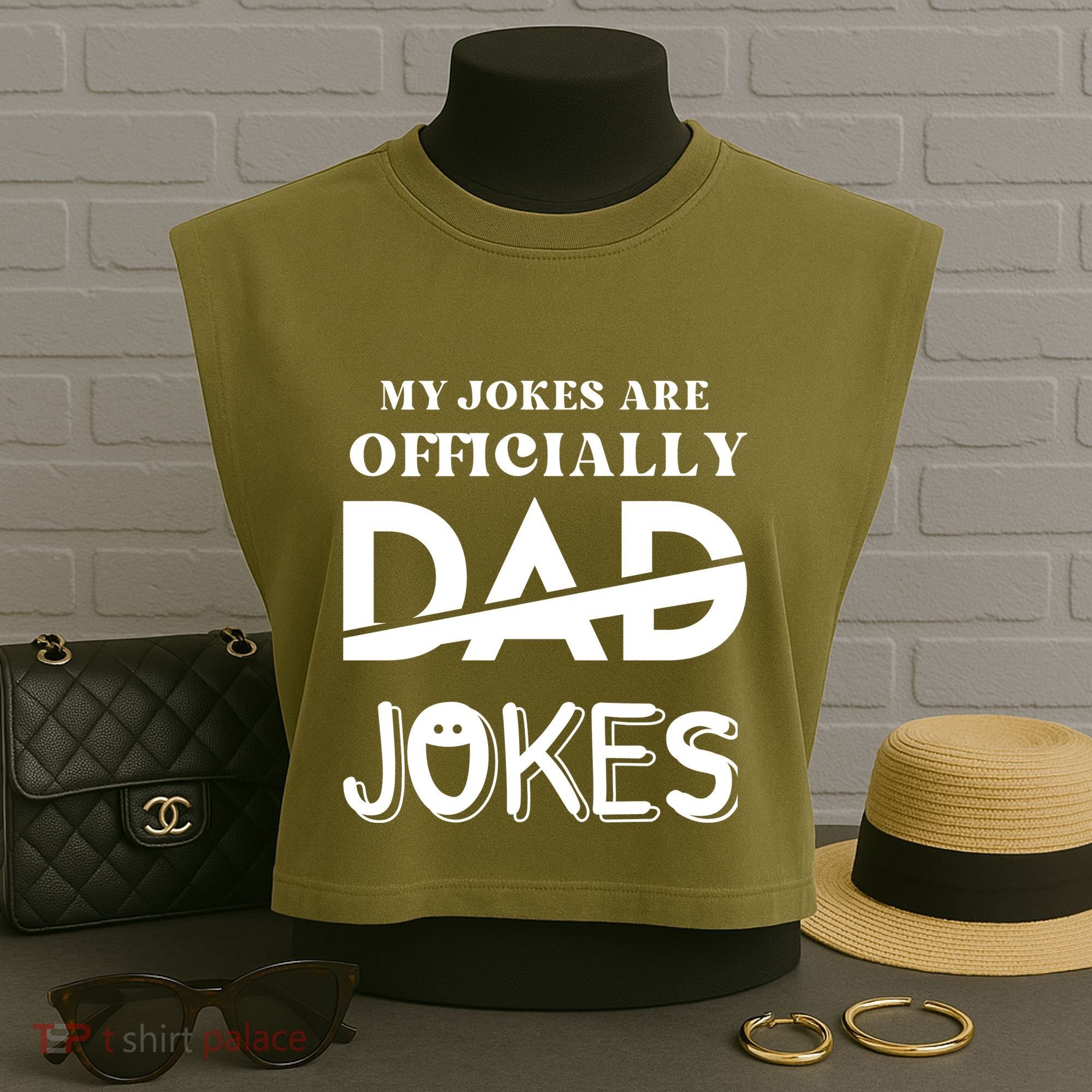 Fathers Day My Jokes Are Officially Dad Jokes Wife Daughter Garment-Dyed Women's Muscle Tee
