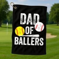 Funny Dad of Baseball and Softball Player Golf Towel thumb 1
