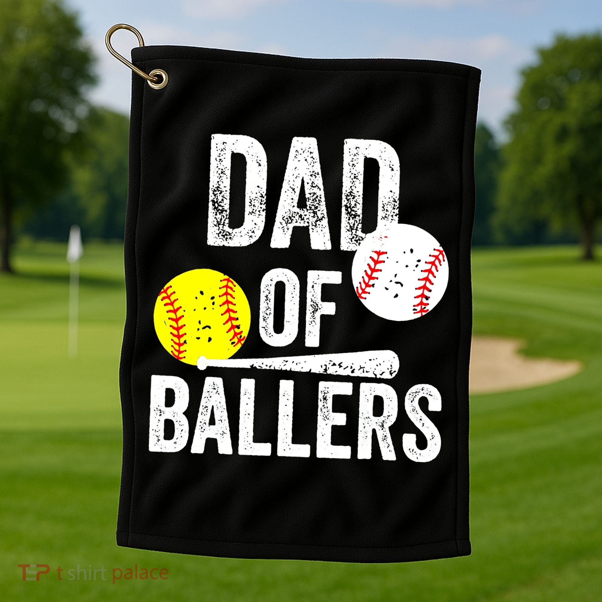 Funny Dad of Baseball and Softball Player Golf Towel