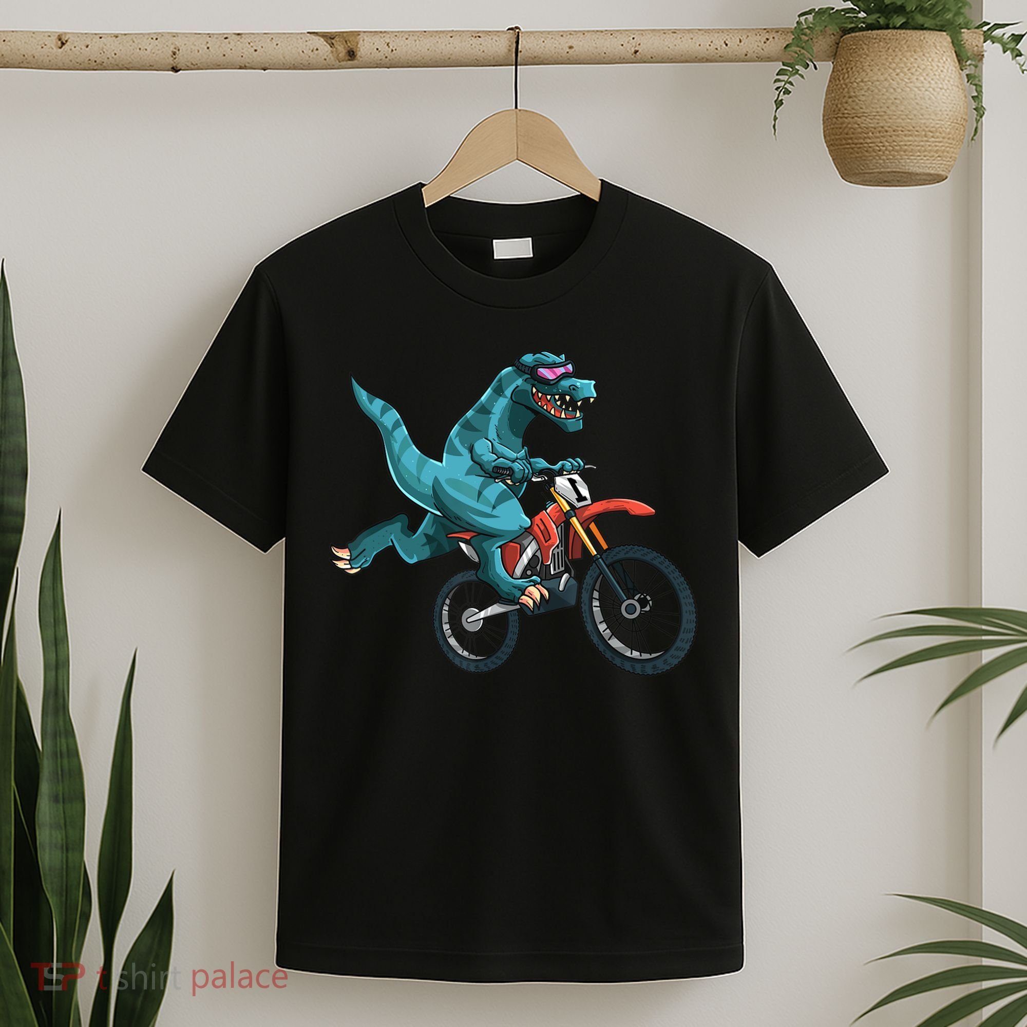 Funny Dino On Dirt Bike TRex Lover Rider Motorcycle Riding T-Shirt