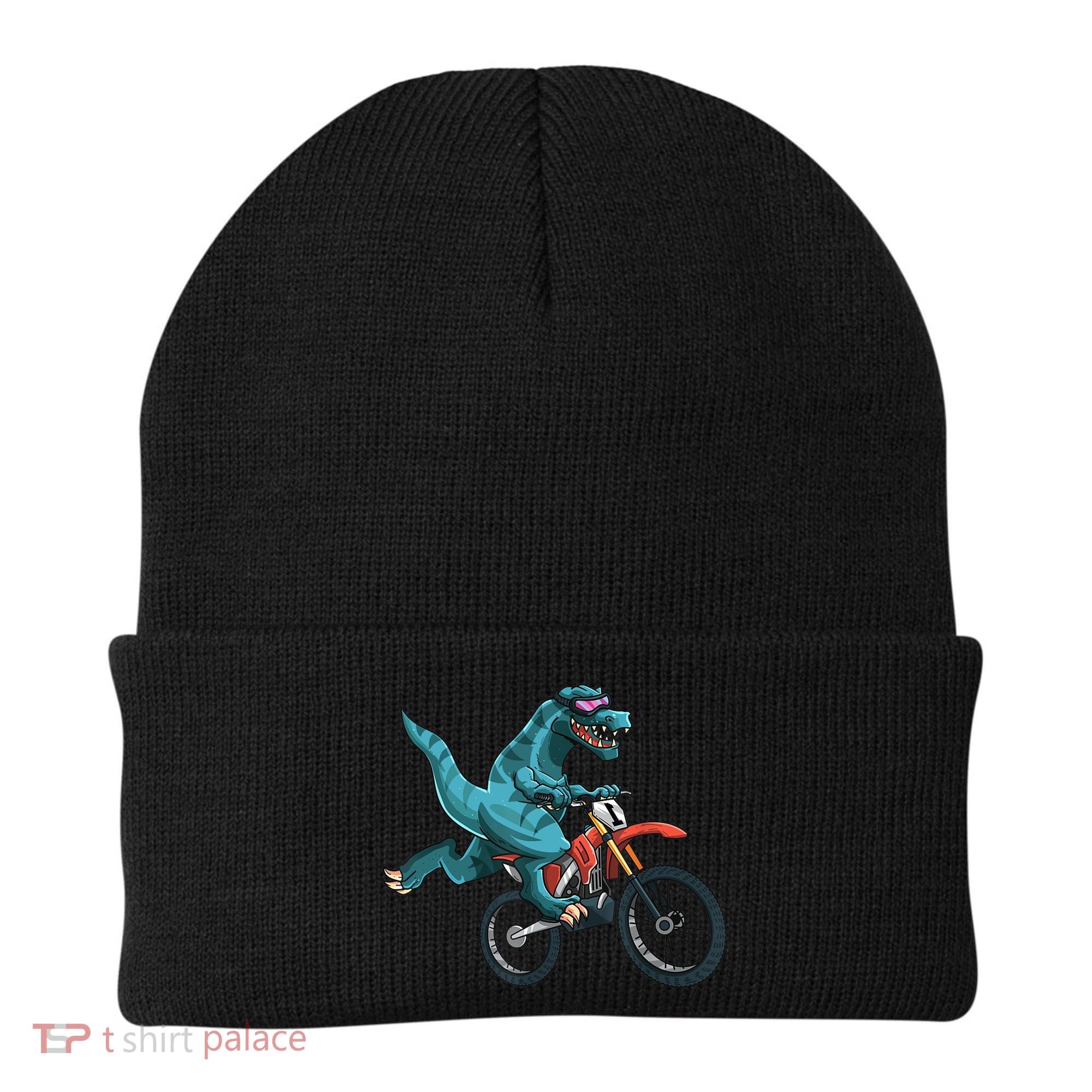 Funny Dino On Dirt Bike TRex Lover Rider Motorcycle Riding Beanie