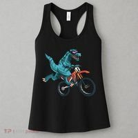 Funny Dino On Dirt Bike TRex Lover Rider Motorcycle Riding Women's Tank Top thumb 3