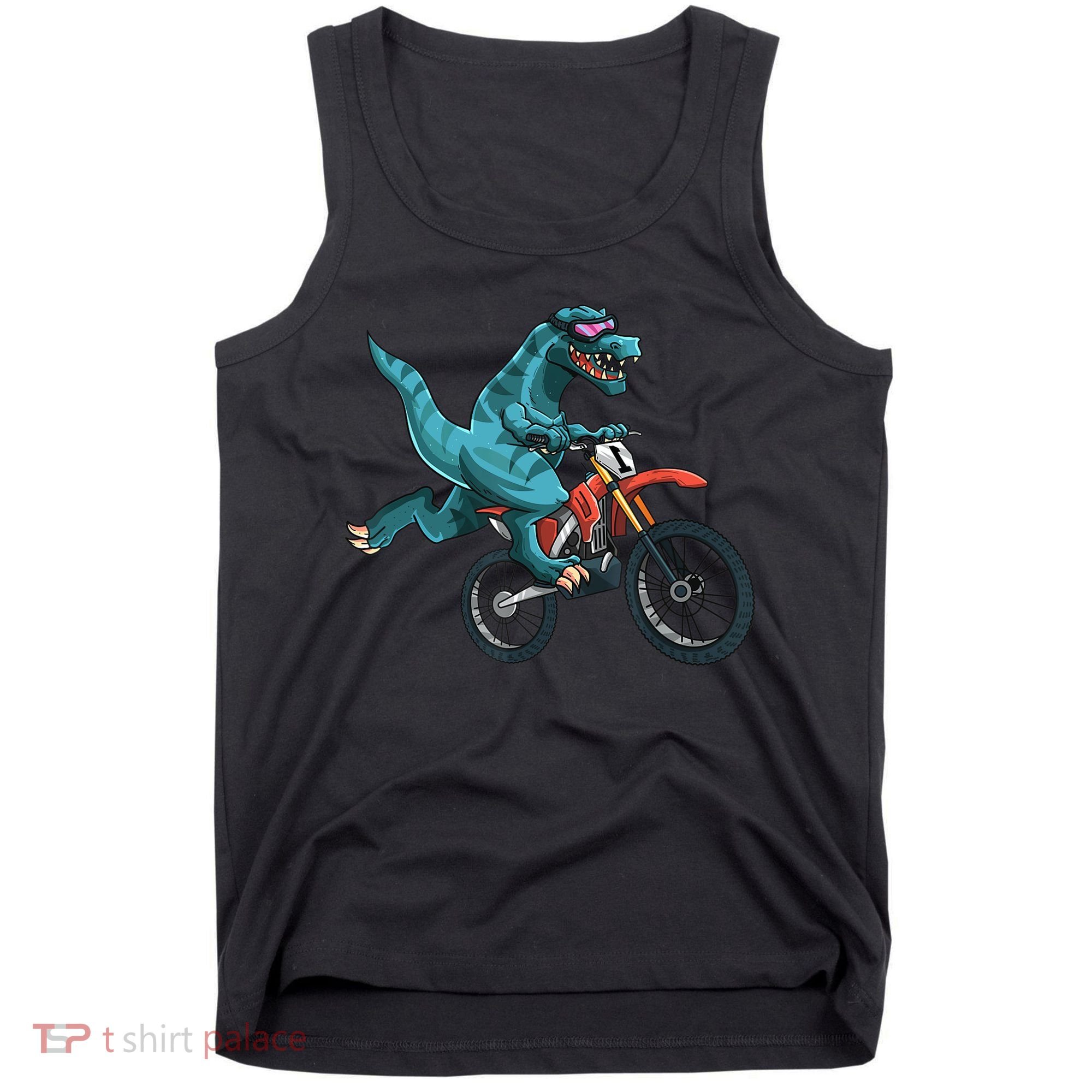 Funny Dino On Dirt Bike TRex Lover Rider Motorcycle Riding Tank Top