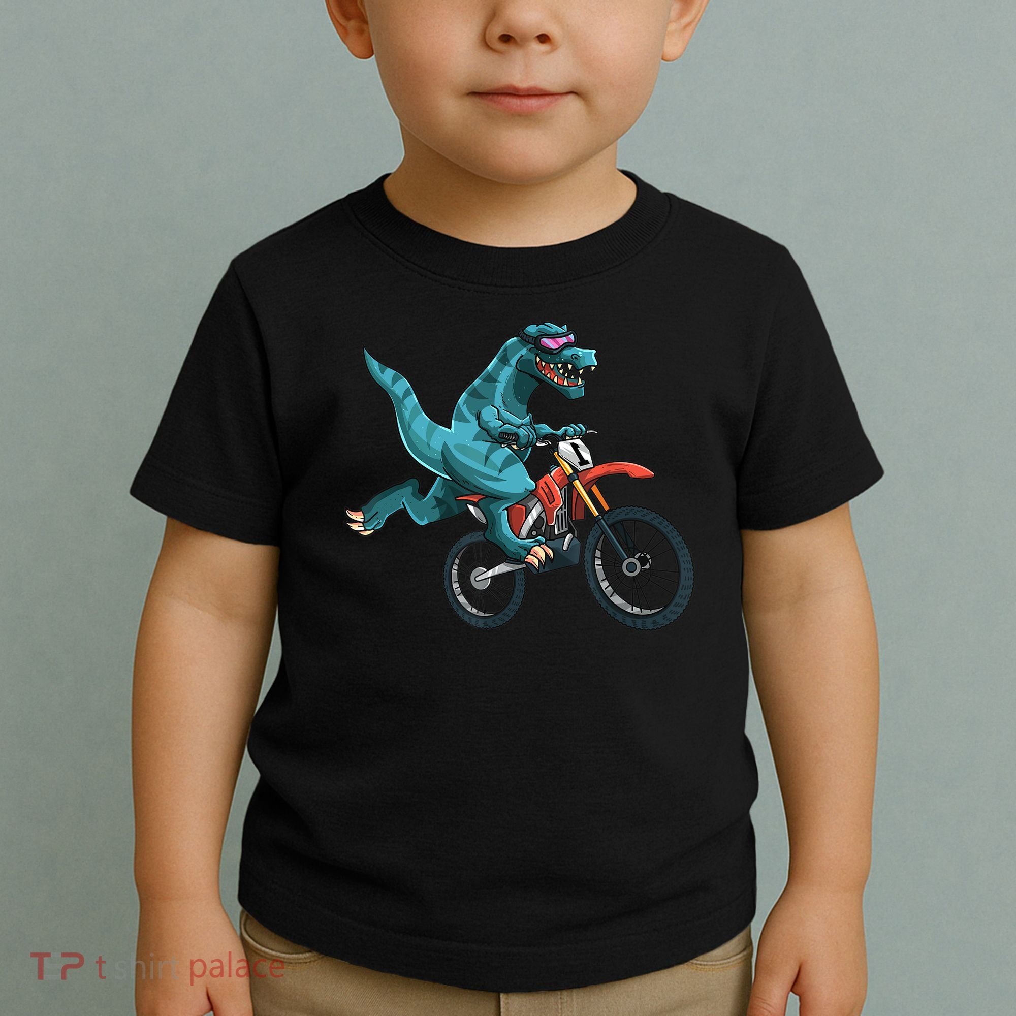 Funny Dino On Dirt Bike TRex Lover Rider Motorcycle Riding Toddler T-Shirt
