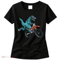 Funny Dino On Dirt Bike TRex Lover Rider Motorcycle Riding Women's T-Shirt thumb 0