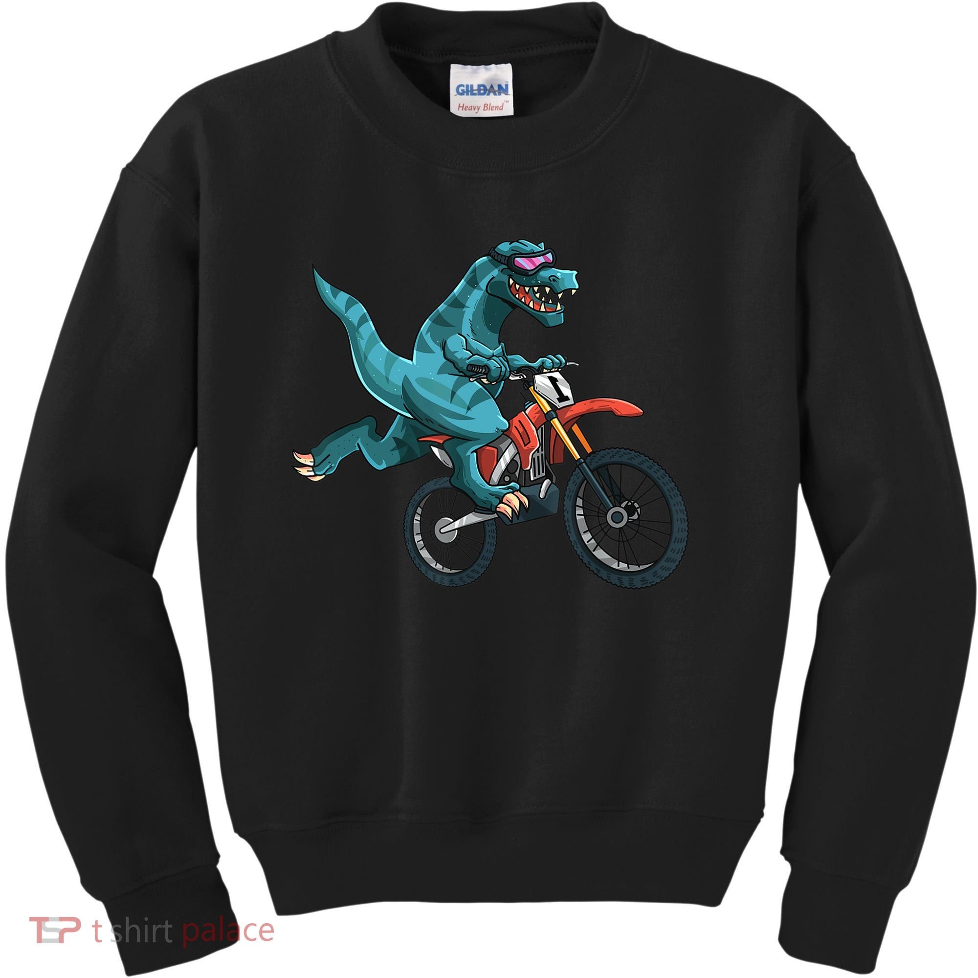 Funny Dino On Dirt Bike TRex Lover Rider Motorcycle Riding Kids Sweatshirt