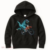 Funny Dino On Dirt Bike TRex Lover Rider Motorcycle Riding Kids Hoodie thumb 0