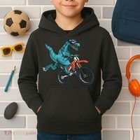Funny Dino On Dirt Bike TRex Lover Rider Motorcycle Riding Kids Hoodie thumb 2
