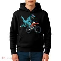 Funny Dino On Dirt Bike TRex Lover Rider Motorcycle Riding Kids Hoodie thumb 4