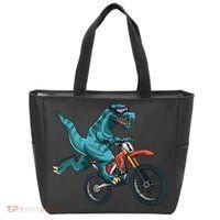 Funny Dino On Dirt Bike TRex Lover Rider Motorcycle Riding Tote Bag thumb 0