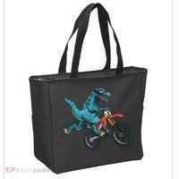 Funny Dino On Dirt Bike TRex Lover Rider Motorcycle Riding Tote Bag thumb 2