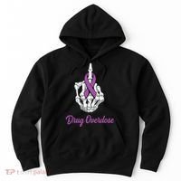 Fuck Drug Overdose Skeleton Hand Purple Ribbon Warrior Hoodie thumb 0