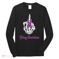 Fuck Drug Overdose Skeleton Hand Purple Ribbon Warrior Long Sleeve Shirt thumb 0