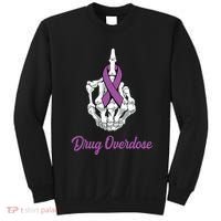 Fuck Drug Overdose Skeleton Hand Purple Ribbon Warrior Sweatshirt thumb 0