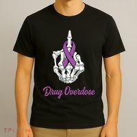 Fuck Drug Overdose Skeleton Hand Purple Ribbon Warrior T-Shirt thumb 3