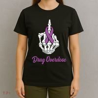 Fuck Drug Overdose Skeleton Hand Purple Ribbon Warrior T-Shirt thumb 4