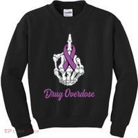 Fuck Drug Overdose Skeleton Hand Purple Ribbon Warrior Kids Sweatshirt thumb 0