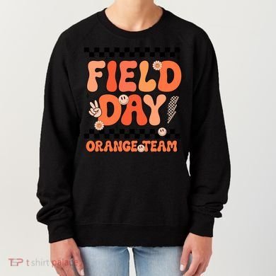 Field Day Orange Team Groovy Smile Face Checkered Students Women's Sweatshirt