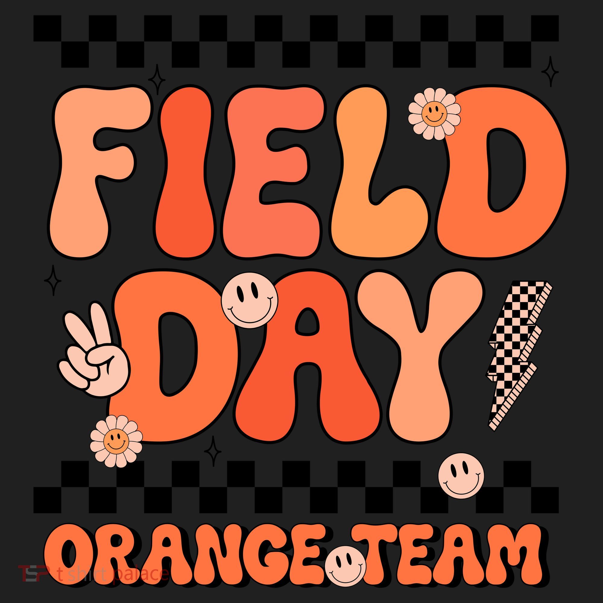 Field Day Orange Team Groovy Smile Face Checkered Students Women's Sweatshirt