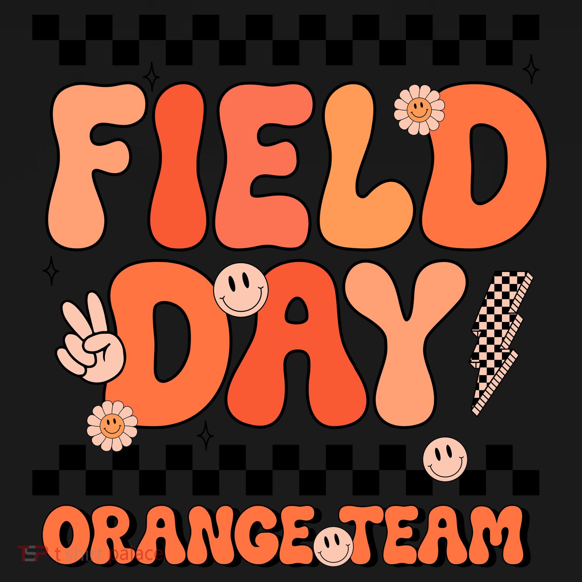 Field Day Orange Team Groovy Smile Face Checkered Students Doggie Tank