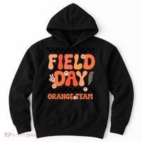 Field Day Orange Team Groovy Smile Face Checkered Students Hoodie thumb 0