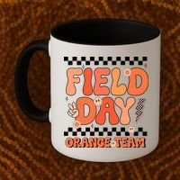 Field Day Orange Team Groovy Smile Face Checkered Students Coffee Mug thumb 2