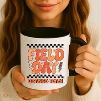 Field Day Orange Team Groovy Smile Face Checkered Students Coffee Mug thumb 3
