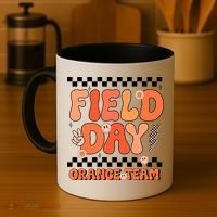 Field Day Orange Team Groovy Smile Face Checkered Students Coffee Mug thumb 4