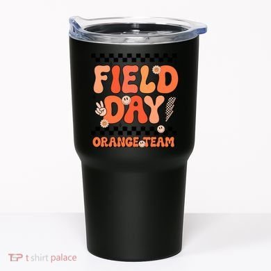 Field Day Orange Team Groovy Smile Face Checkered Students Tumbler