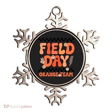 Field Day Orange Team Groovy Smile Face Checkered Students Ornament