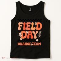 Field Day Orange Team Groovy Smile Face Checkered Students Tank Top thumb 2