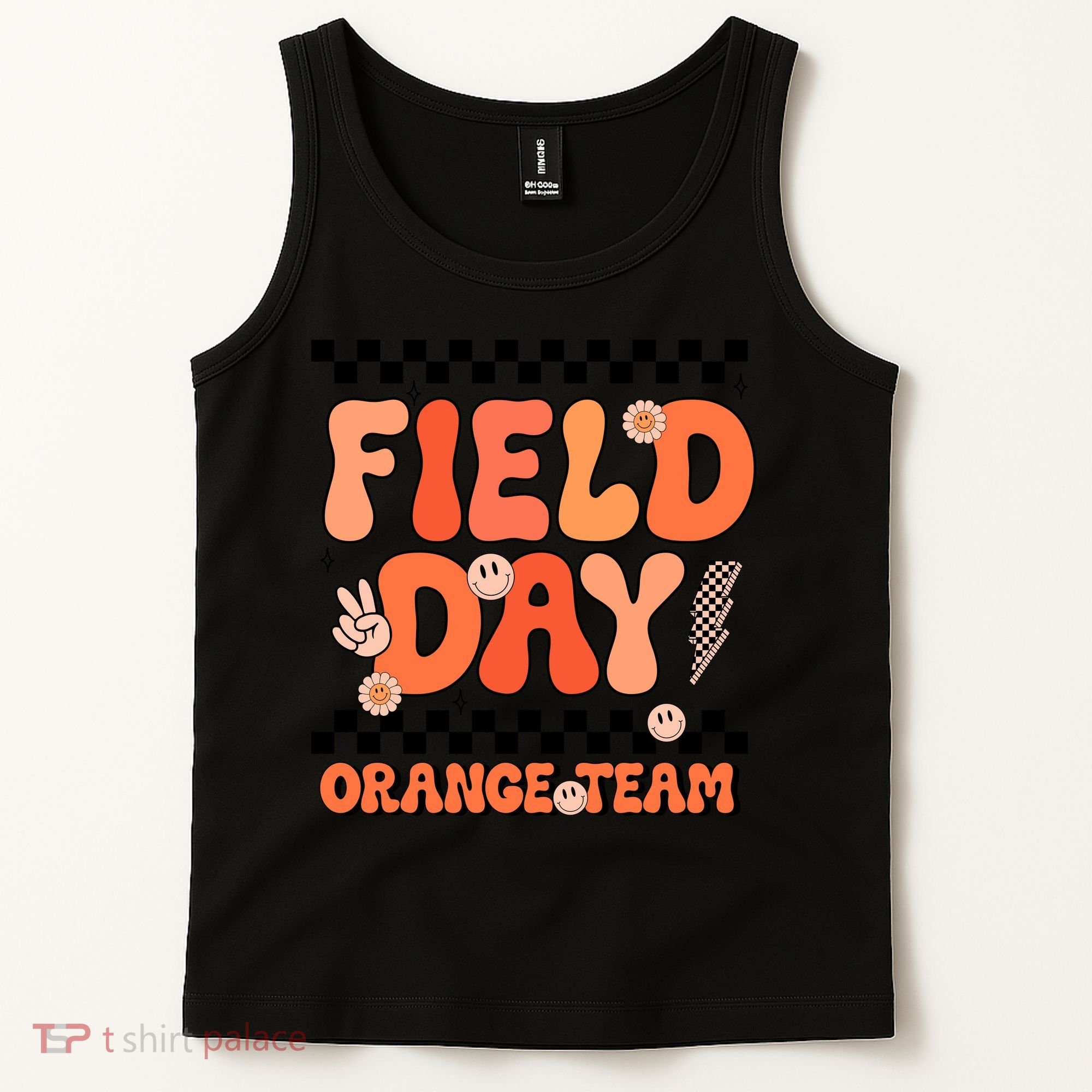 Field Day Orange Team Groovy Smile Face Checkered Students Tank Top