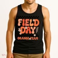 Field Day Orange Team Groovy Smile Face Checkered Students Tank Top thumb 3