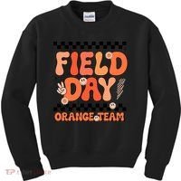 Field Day Orange Team Groovy Smile Face Checkered Students Kids Sweatshirt thumb 0