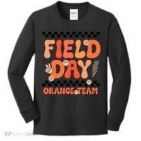 Field Day Orange Team Groovy Smile Face Checkered Students Kids Long Sleeve Shirt thumb 0