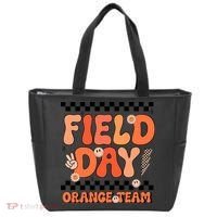 Field Day Orange Team Groovy Smile Face Checkered Students Tote Bag thumb 0