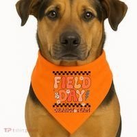 Field Day Orange Team Groovy Smile Face Checkered Students USA-Made Doggie Bandana thumb 1