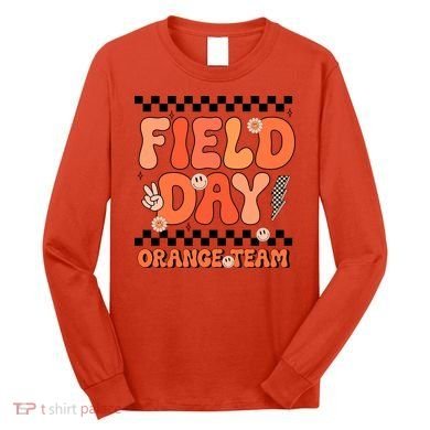 Field Day Orange Team Groovy Smile Face Checkered Students Long Sleeve Shirt