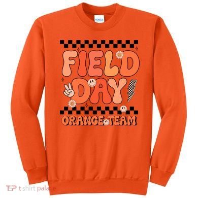 Field Day Orange Team Groovy Smile Face Checkered Students Sweatshirt