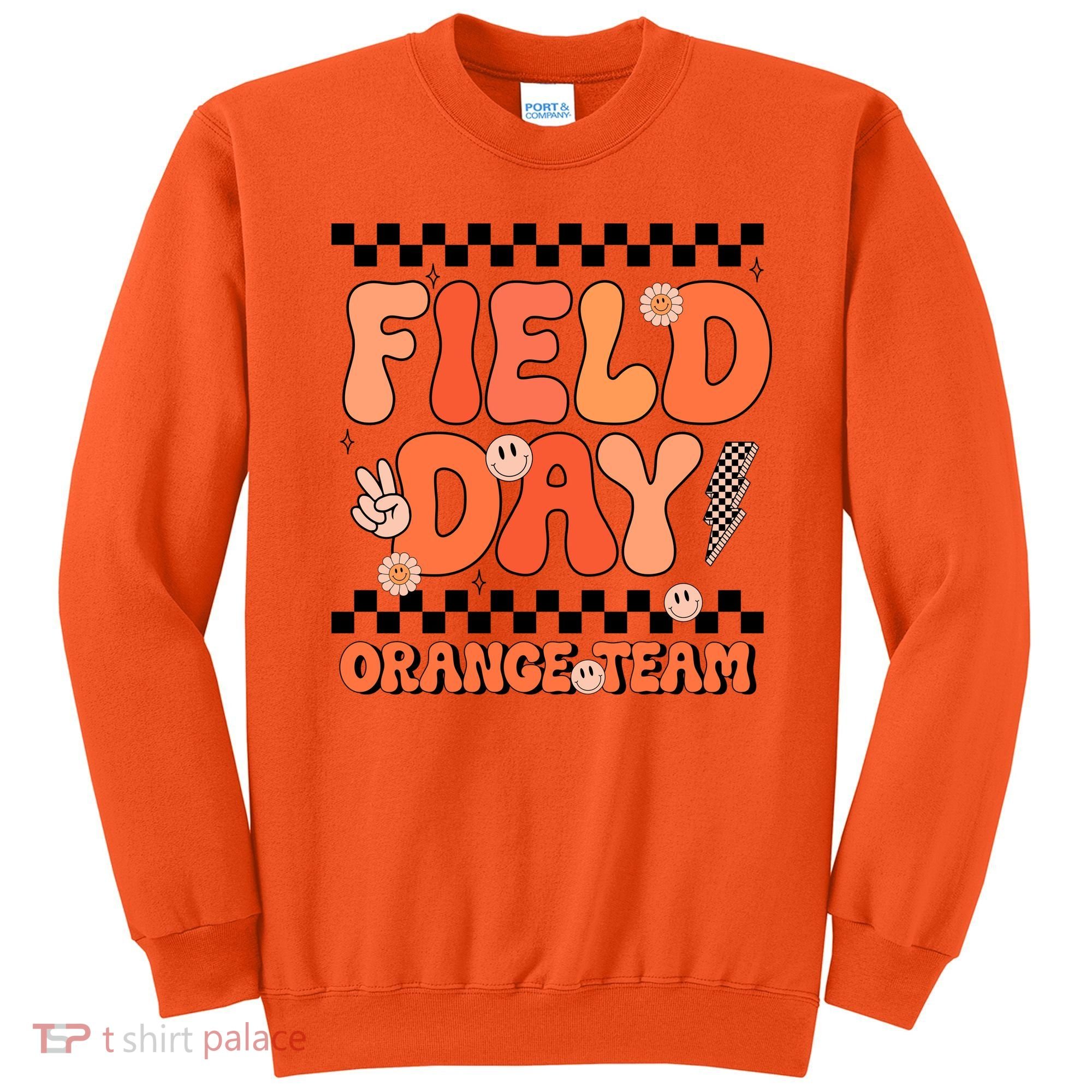 Field Day Orange Team Groovy Smile Face Checkered Students Sweatshirt