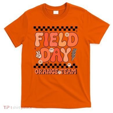 Field Day Orange Team Groovy Smile Face Checkered Students T-Shirt