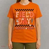 Field Day Orange Team Groovy Smile Face Checkered Students T-Shirt thumb 4