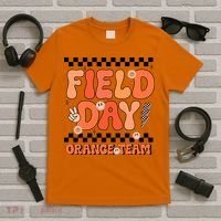 Field Day Orange Team Groovy Smile Face Checkered Students T-Shirt thumb 5