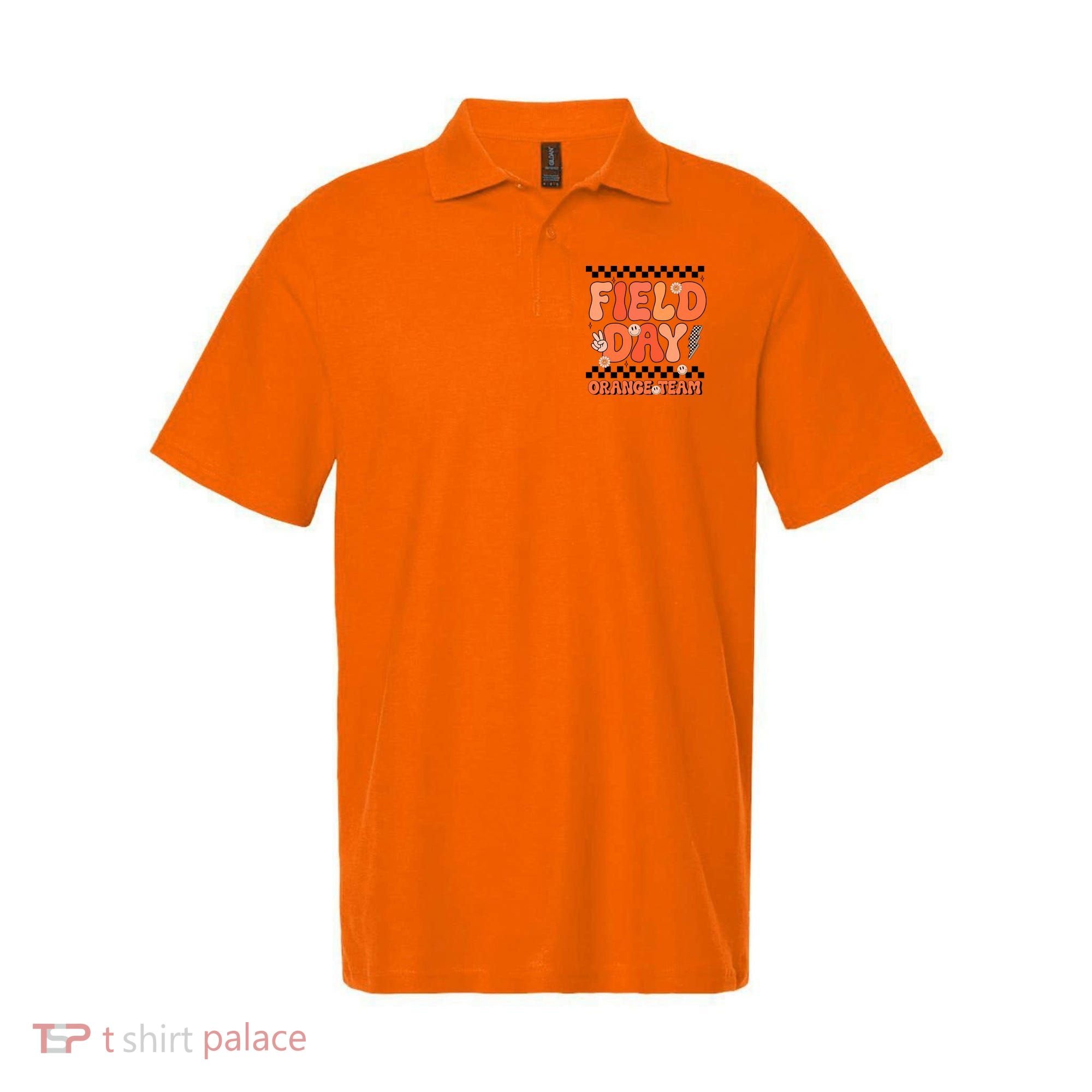 Field Day Orange Team Groovy Smile Face Checkered Students Polo